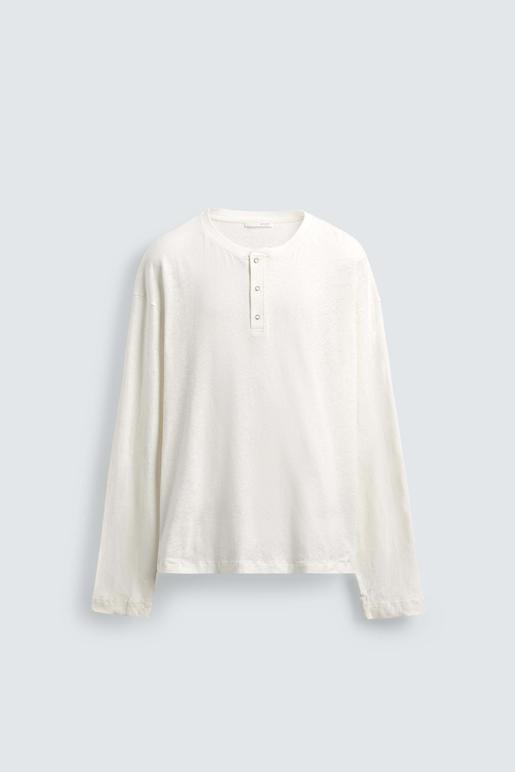 T-SHIRT COL TUNISIEN COTON - LIN